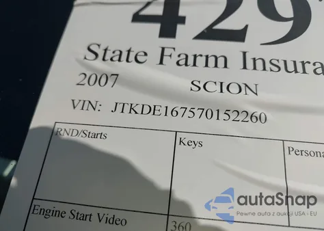 2007 Scion Tc from USA, damaged, VIN JTKDE167570152260